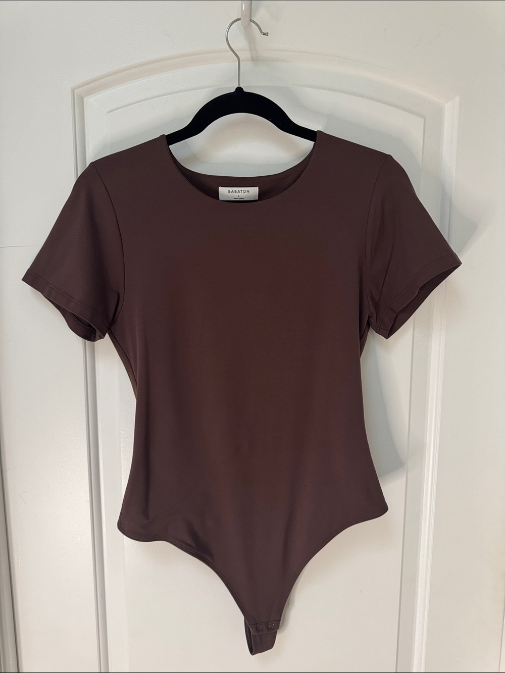 Babaton Aritzia Chocolate Brown Short Sleeve Crew Neck Bodysuit